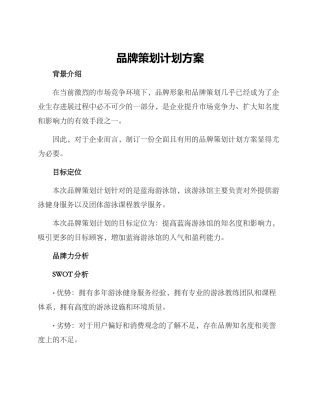 品牌策划计划方案