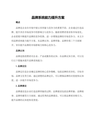 品牌系统能力提升方案