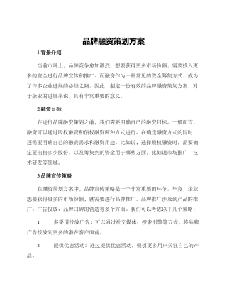 品牌融资策划方案