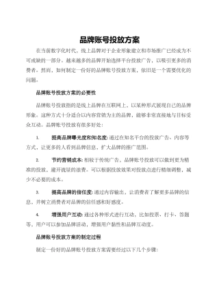 品牌账号投放方案
