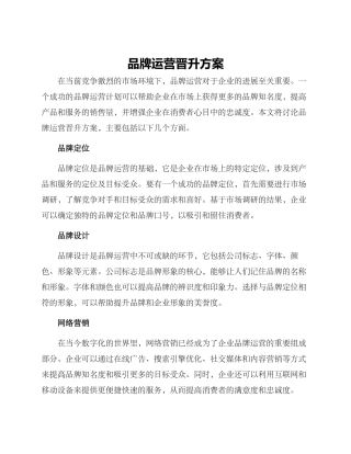 品牌运营晋升方案