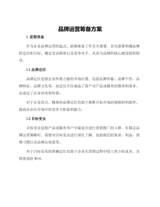 品牌运营筹备方案
