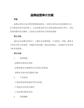 品牌运营审计方案