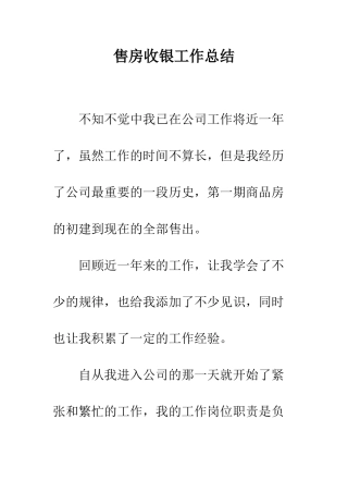 售房收银工作总结--精编范文