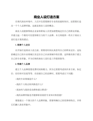 商业人设打造方案