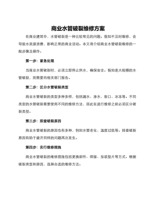 商业水管破裂维修方案