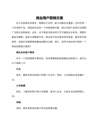 商业用户营销方案