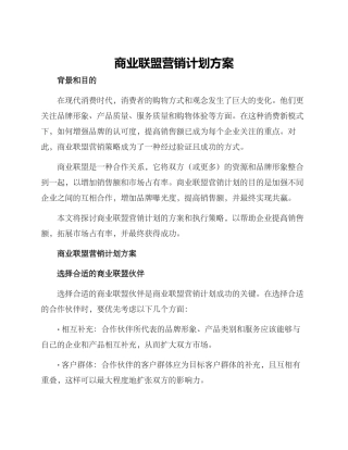 商业联盟营销计划方案