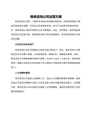 商务咨询公司运营方案