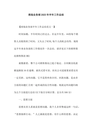 商场业务部2025年半年工作总结