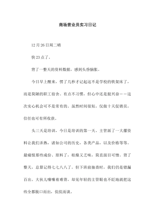 商场营业员实习日记