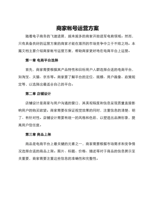 商家帐号运营方案