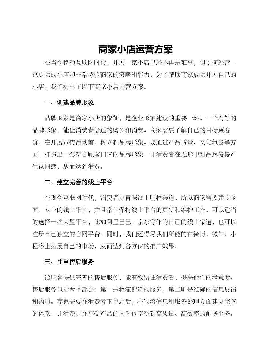 商家小店运营方案_第1页
