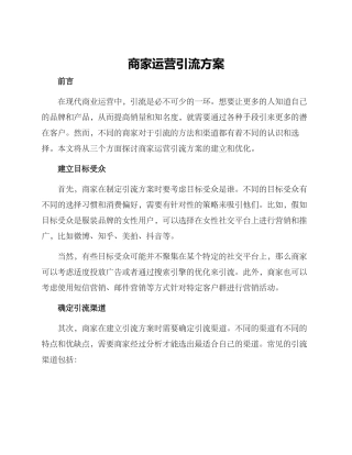 商家运营引流方案
