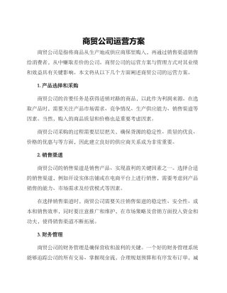 商贸公司运营方案