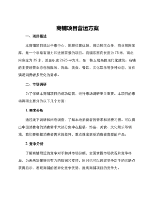 商铺项目营运方案