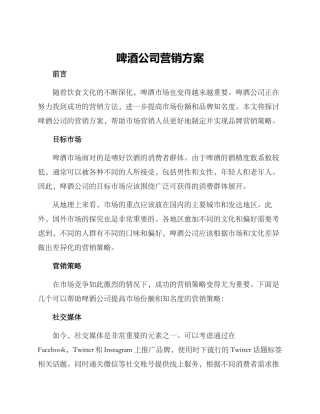 啤酒公司营销方案