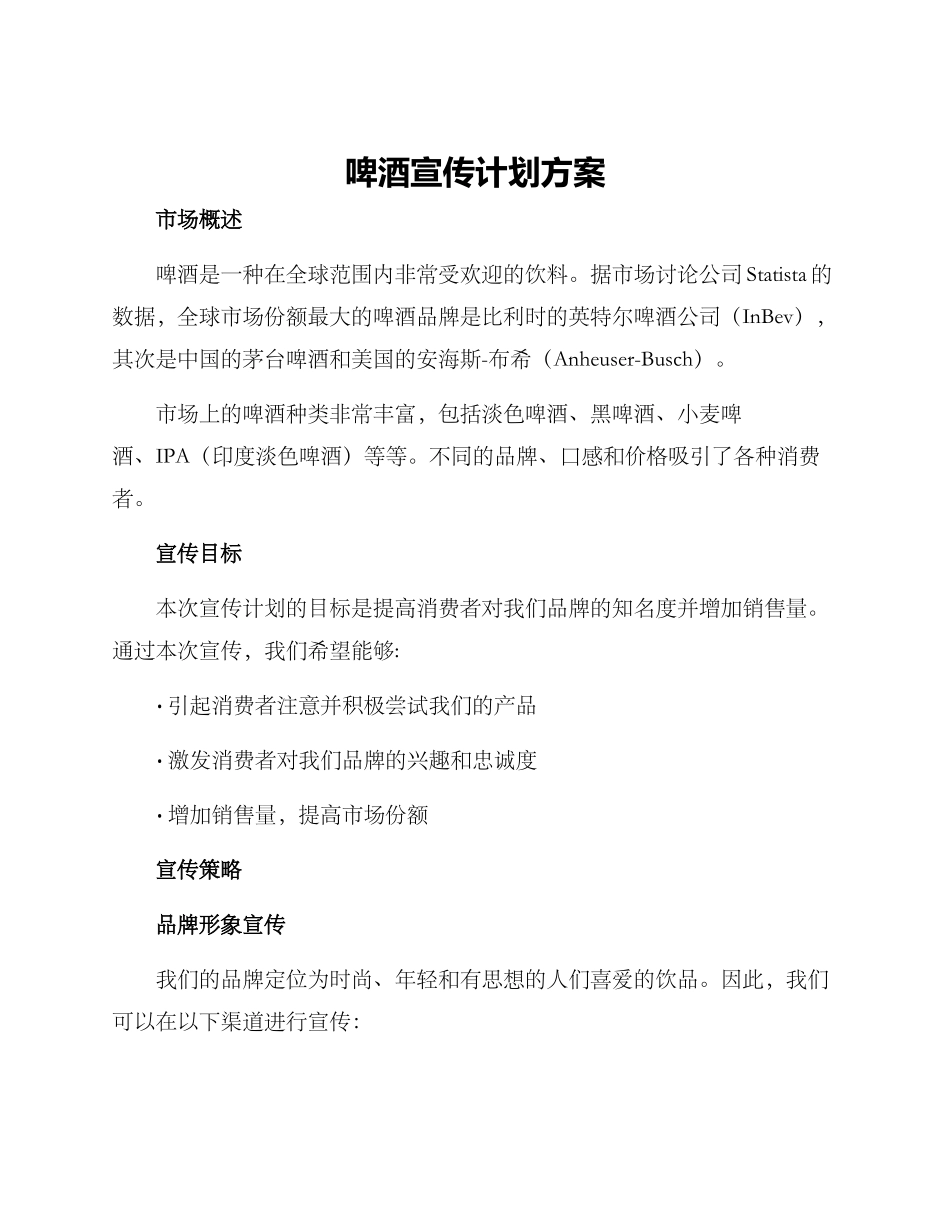 啤酒宣传计划方案_第1页