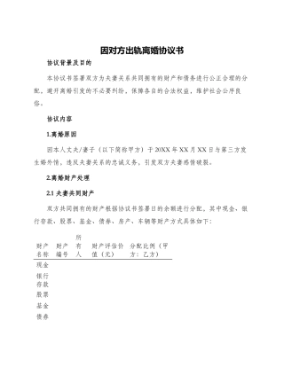 因对方出轨离婚协议书