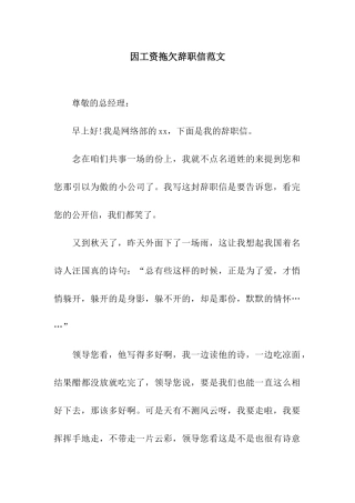 因工资拖欠辞职信范文