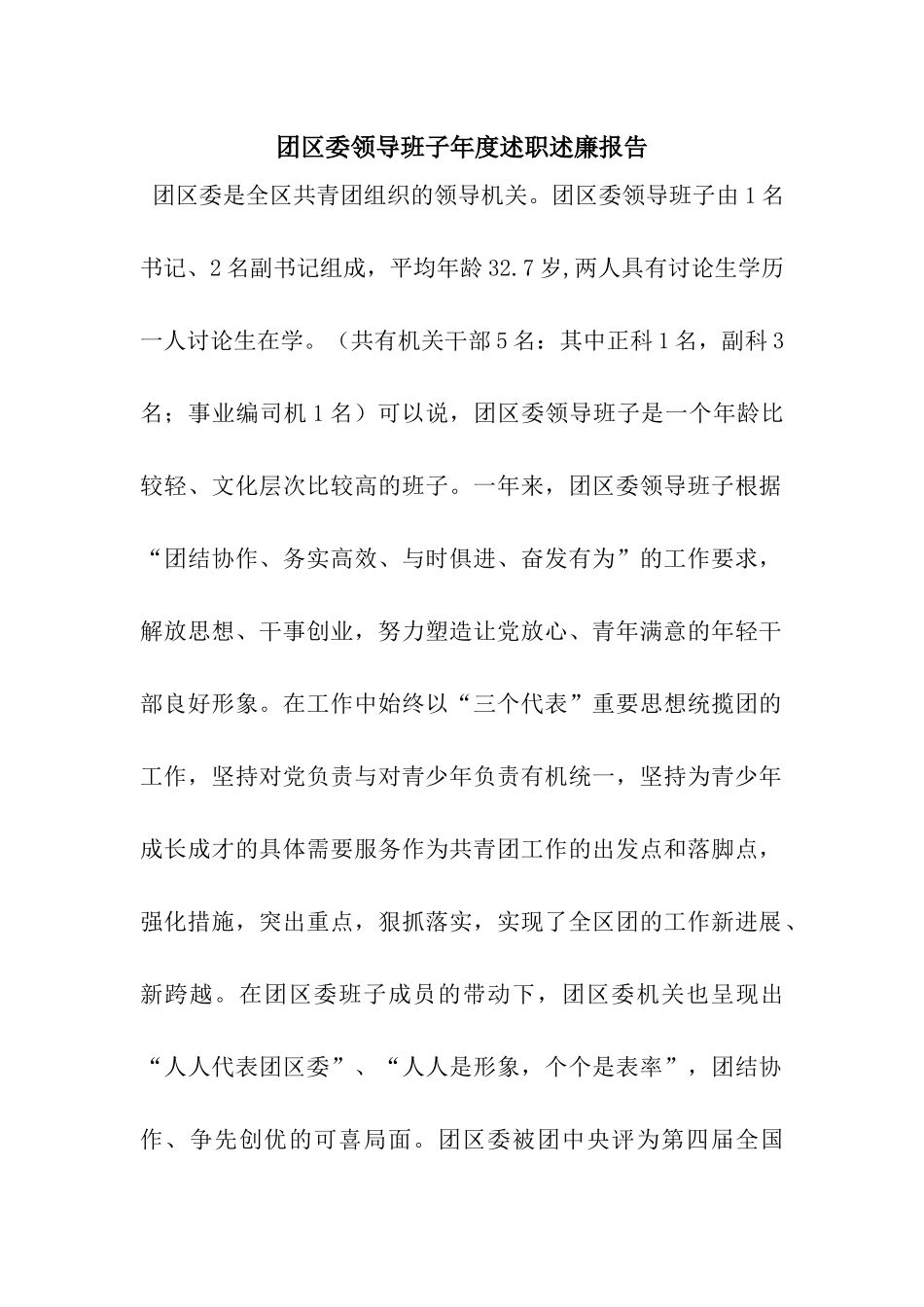 团区委领导班子年度述职述廉报告_第1页