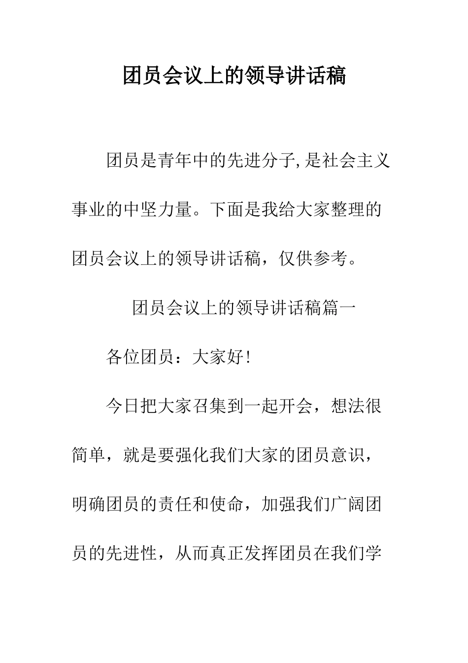 团员会议上的领导讲话稿--精编范文_第1页