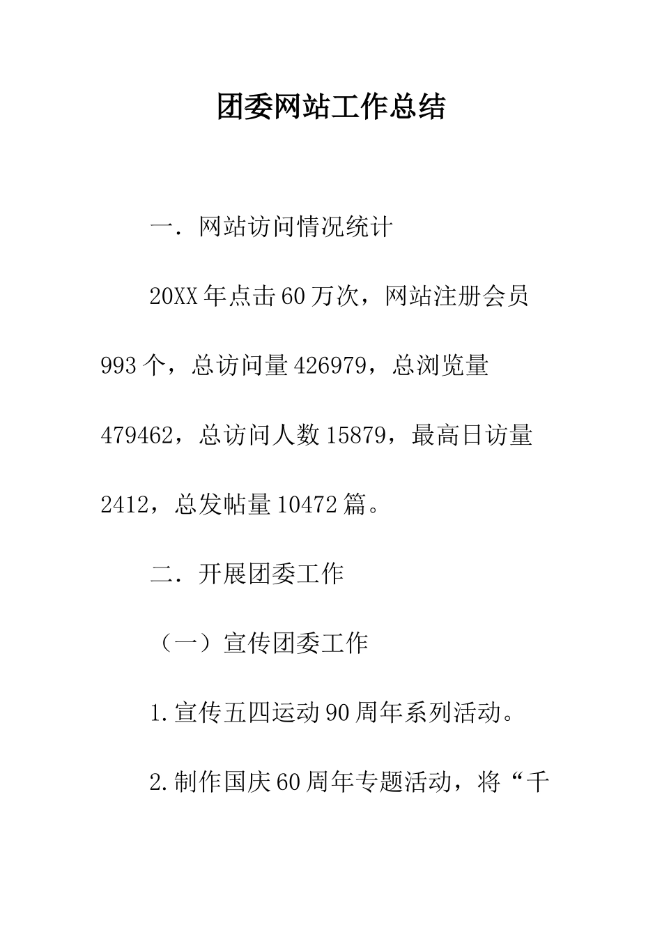 团委网站工作总结--精编范文_第1页
