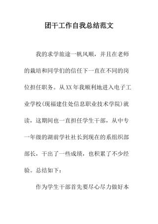 团干工作自我总结范文--精编范文