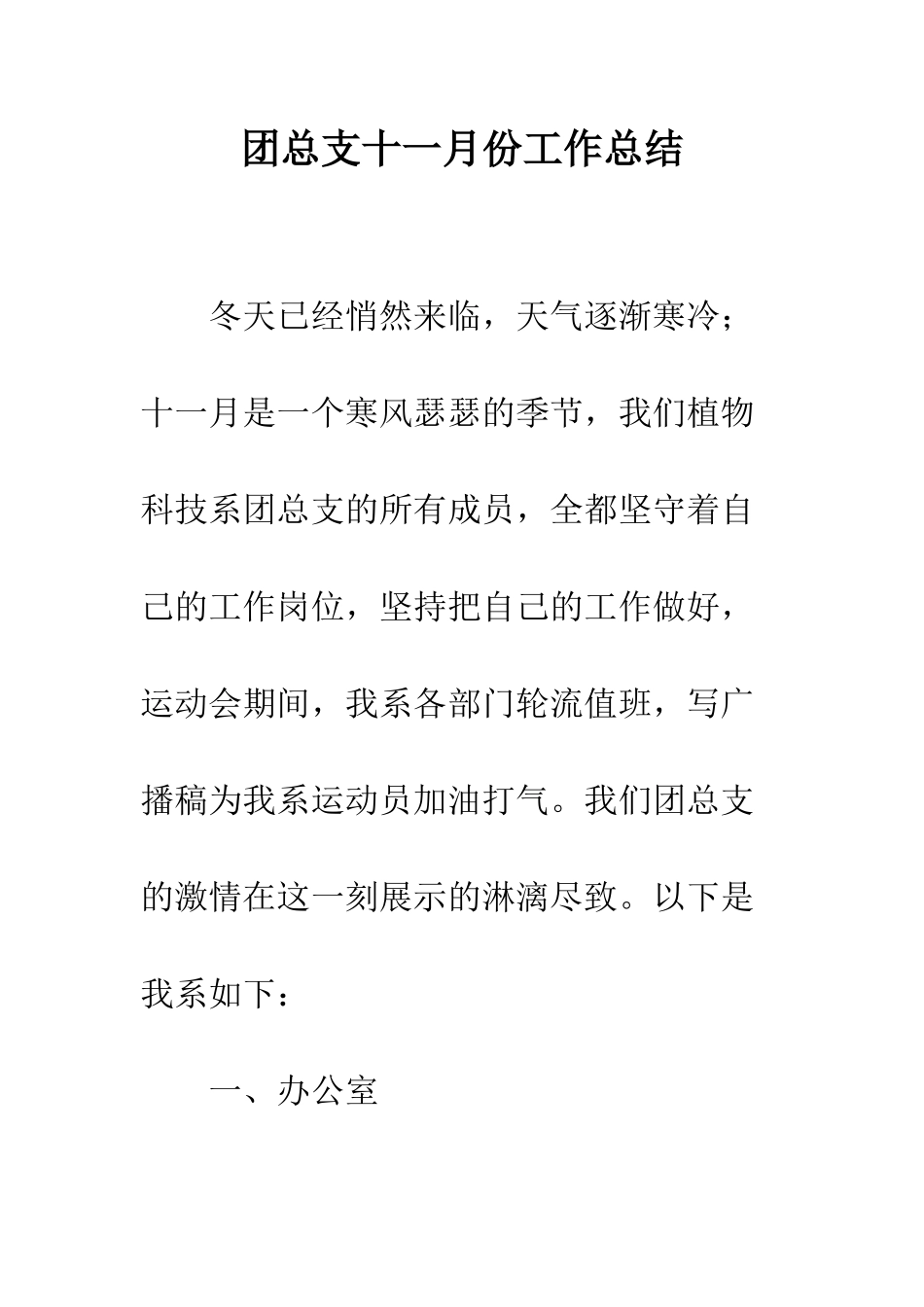 团总支十一月份工作总结--精编范文_第1页