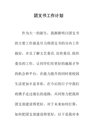 团支书工作计划--精编范文