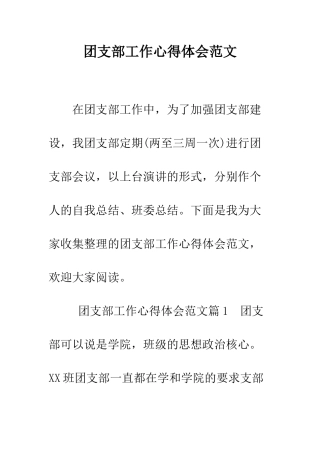 团支部工作心得体会范文--精编范文