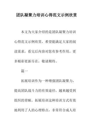 团队凝聚力培训心得范文示例欣赏--精编范文