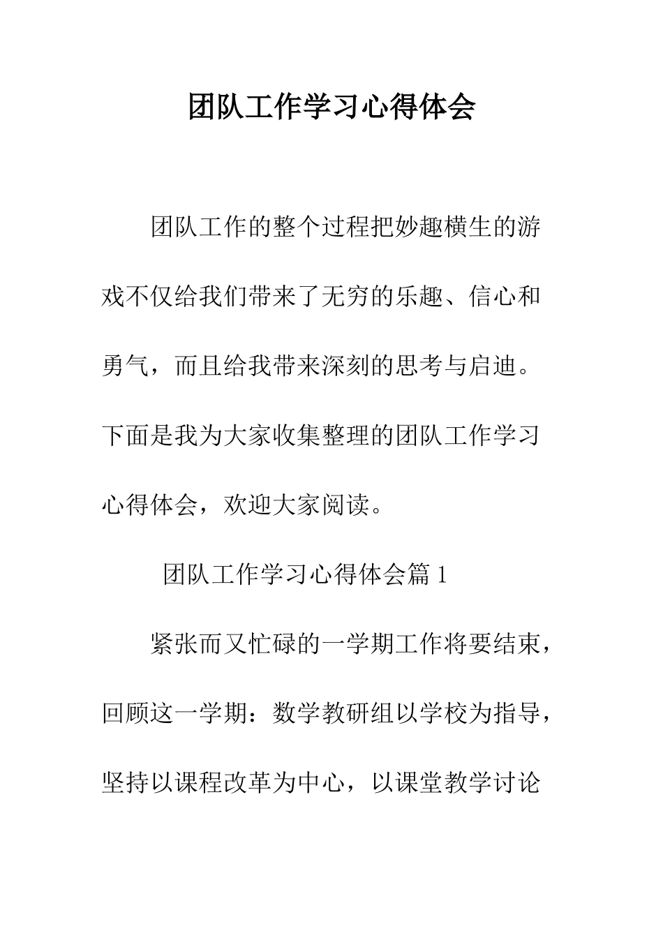 团队工作学习心得体会--精编范文_第1页