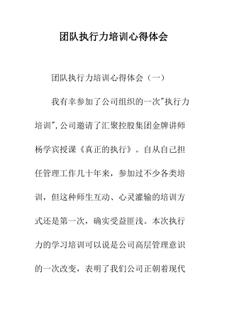 团队执行力培训心得体会--精编范文