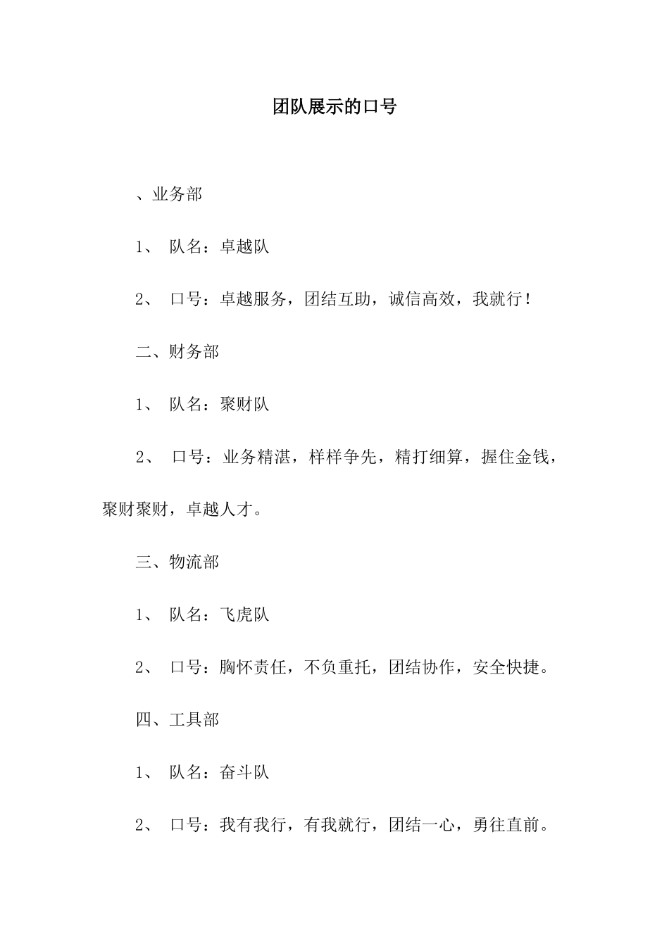 团队展示的口号_第1页