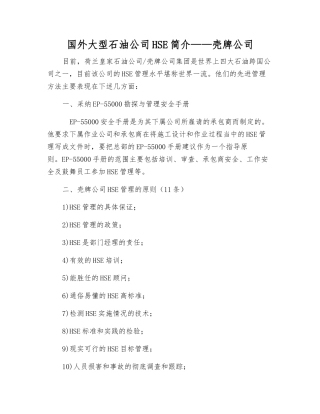 国外大型石油公司HSE简介——壳牌公司
