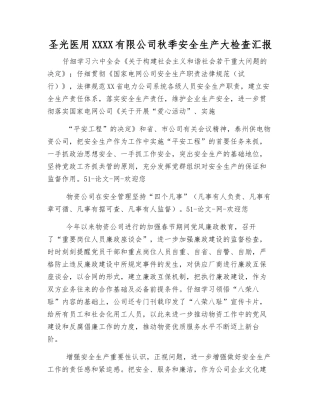 圣光医用制品有限公司秋季安全生产大检查汇报