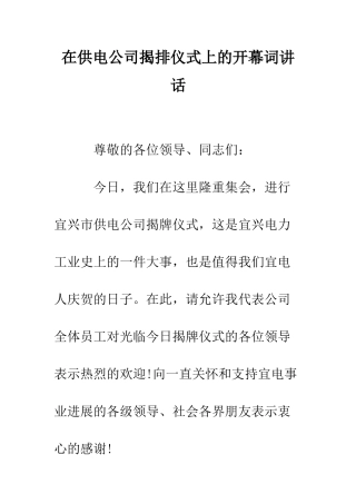 在供电公司揭排仪式上的开幕词讲话--精编范文