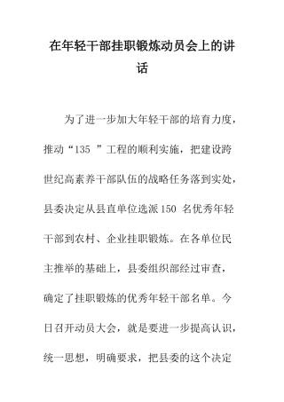 在年轻干部挂职锻炼动员会上的讲话--精编范文