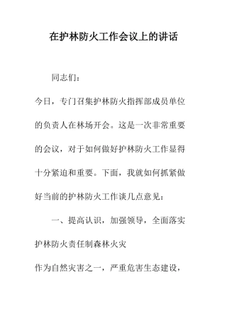 在护林防火工作会议上的讲话--精编范文