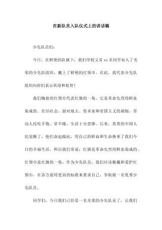 在新队员入队仪式上的讲话稿