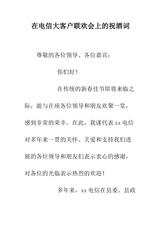 在电信大客户联欢会上的祝酒词--精编范文