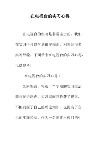在电视台的实习心得--精编范文