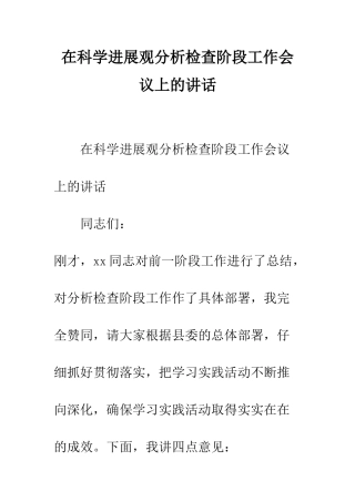 在科学发展观分析检查阶段工作会议上的讲话--精编范文