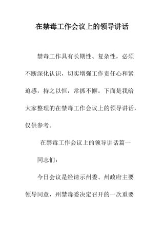 在禁毒工作会议上的领导讲话--精编范文