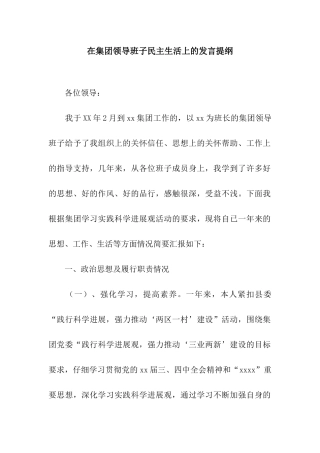 在集团领导班子民主生活上的发言提纲