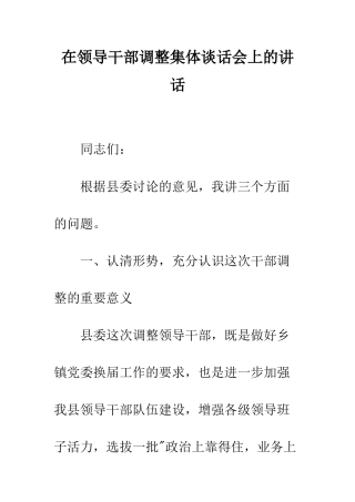 在领导干部调整集体谈话会上的讲话--精编范文
