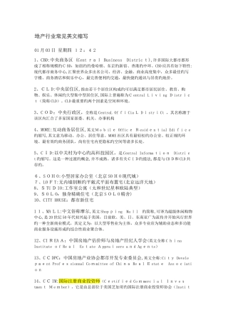 地产行业常见英文缩写