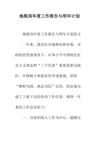 地税局年度工作报告与明年计划--精编范文