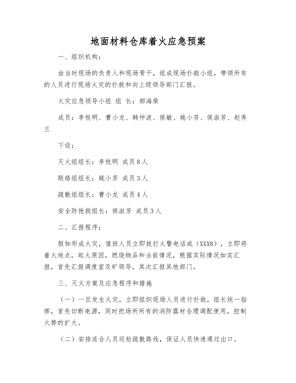 地面材料仓库着火应急预案_第1页
